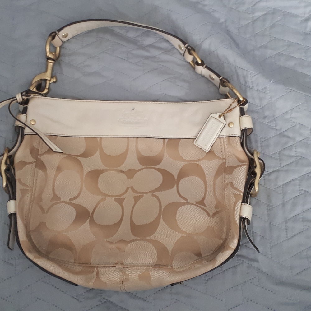 Coach Tan and Cream Signature Shoulder Bag